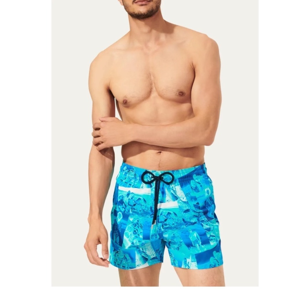 Vilebrequin swim trunks shorts small Moorise Turquoise Blue Photo Print NWT‎